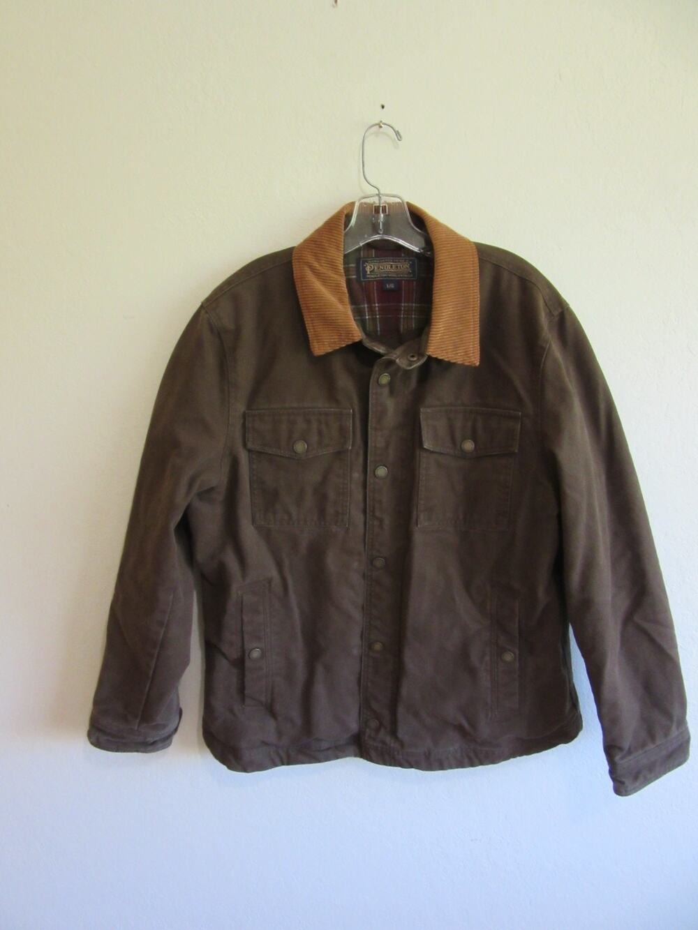 PENDLETON Brown Canvas Dry Goods Quilted L Work Fishing Hunting Winter Jacket